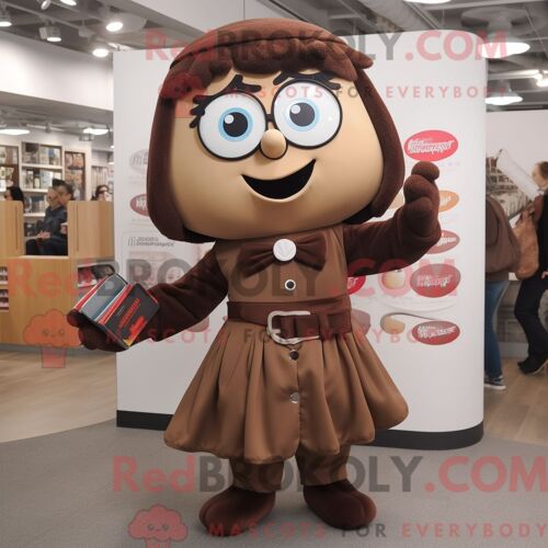 Personnage Mascotte Redbrokoly Momentum Marron Habillé Avec Une Jupe-Culotte Et Des Pochettes