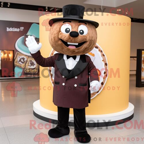 Costume Mascotte Redbrokoly De Pizza Brune Personnage Habillé D Un Smoking Et D Anneaux