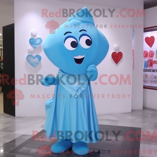 Costume De Mascotte Redbrokoly De Lettre D Amour Bleu Ciel Personnage Habillé Avec Une Robe De Soirée Et Des Clips Pour Écharpe