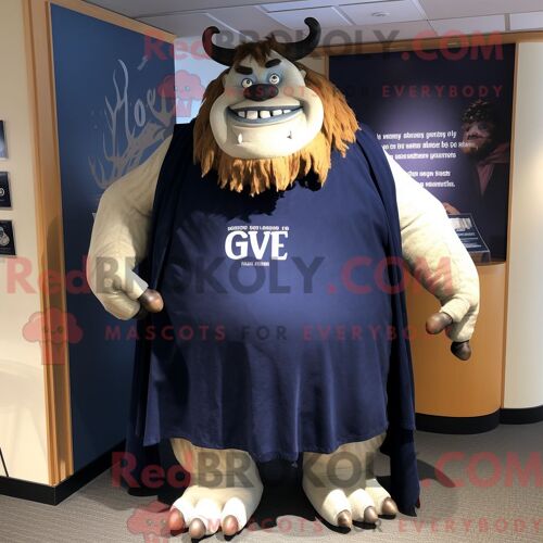Costume Mascotte Redbrokoly D Ogre Bleu Marine Habillé D Une Jupe-Culotte Et D Épingles À Châle