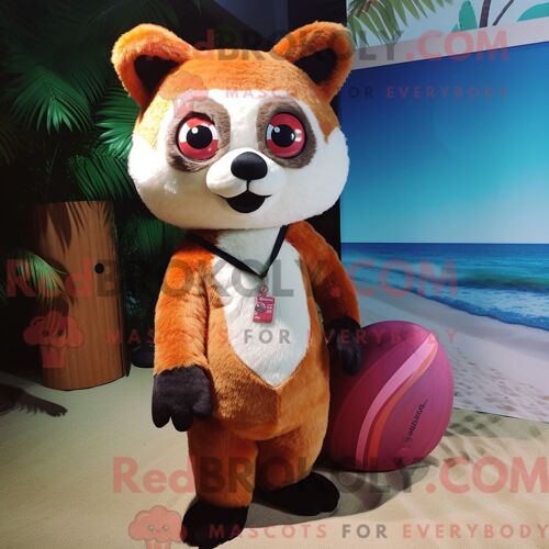 Costume De Mascotte Redbrokoly De Panda Roux Beige Habillé Avec Un Bikini Et Des Cravates