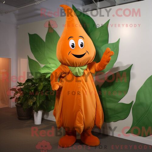 Costume De Mascotte Redbrokoly De Haricot Orange Habillé D Une Robe Taille Empire Et De Mitaines