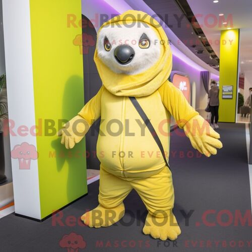 Costume De Mascotte Redbrokoly D Ours Paresseux Jaune Citron Habillé D Un Jegging Et D Un Wrap