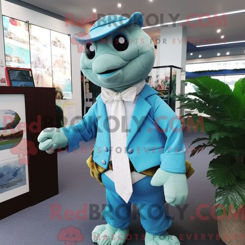 Costume De Mascotte Redbrokoly De Tortue Bleu Ciel Personnage Habillé Avec Un Chemisier Et Des Épingles À Cravate
