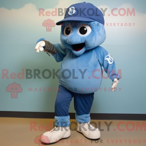 Personnage De Costume De Mascotte Redbrokoly De Gant De Baseball Bleu Habillé Avec Un Jegging Et Des Lacets De Chaussures