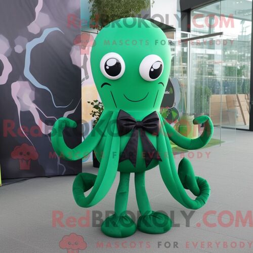 Costume De Mascotte Redbrokoly De Calmar Vert Forêt Habillé D Un Legging Et D Un Noeud Papillon