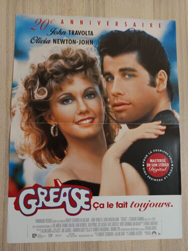 Grease - Véritable Affiche De Cinéma - Très Bon État. Dimensions 40x54 Cm - Film De Randal Kleiser, Avec John Travolta, Olivia Newton-John - Poster - Année 1998 - 20e Anniversaire