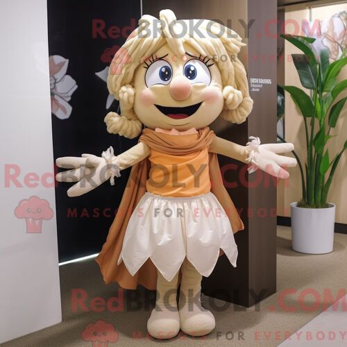 Costume De Mascotte Redbrokoly De Fée Des Dents Tan Habillé Avec Une Mini-Jupe Et Des Foulards