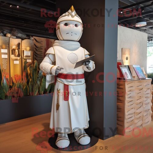 Costume De Mascotte Redbrokoly De Chevalier Médiéval Blanc Personnage Habillé D Une Robe Portefeuille Et De Ceintures