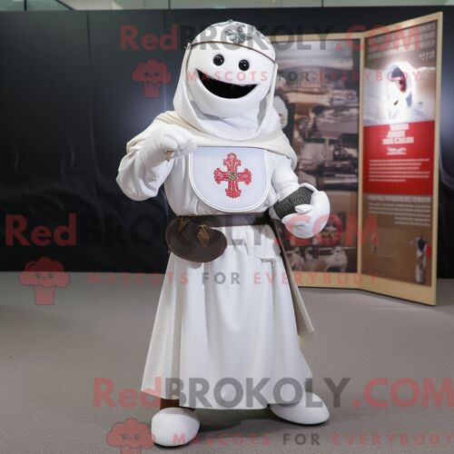 Costume De Mascotte Redbrokoly De Chevalier Médiéval Blanc Personnage Habillé D Une Robe Portefeuille Et De Ceintures