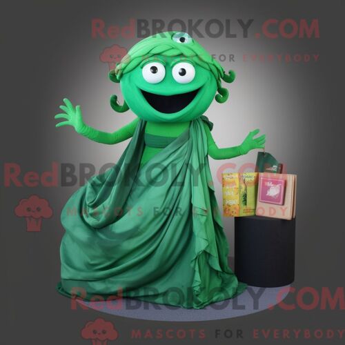 Costume Mascotte Redbrokoly De Méduse Verte Habillé Avec Une Jupe Longue Et Des Portefeuilles