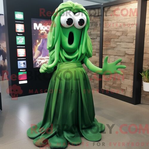 Costume Mascotte Redbrokoly De Méduse Verte Habillé Avec Une Jupe Longue Et Des Portefeuilles