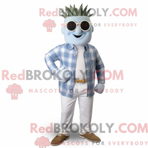 Costume De Mascotte Redbrokoly D Aas Blanc Personnage Habillé D Une Chemise En Chambray Et De Cravates