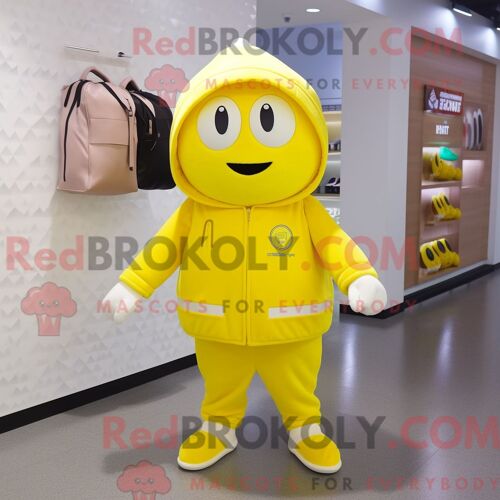 Costume De Mascotte Redbrokoly De L Alliance Jaune Citron Habillé Avec Un Sweat À Capuche Et Des Pochettes