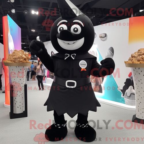 Personnage De Costume De Mascotte Redbrokoly De Crème Glacée Noire Habillé D Une Robe Trapèze Et De Boutons De Manchette