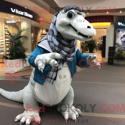 Costume Mascotte Redbrokoly D Iguanodon Argenté Personnage Habillé Avec Une Jupe-Culotte Et Des Clips Pour Foulard