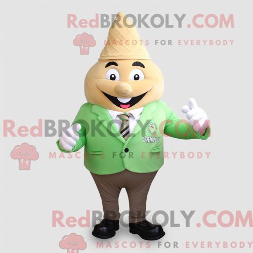 Personnage De Costume De Mascotte Redbrokoly De Framboise Beige Habillé Avec Un T-Shirt À Col En V Et Des Écharpes