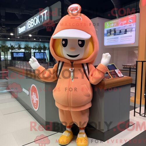 Costume Mascotte Redbrokoly De Bracelet Pêche Personnage Habillé Avec Un Sweat À Capuche Et Des Bérets