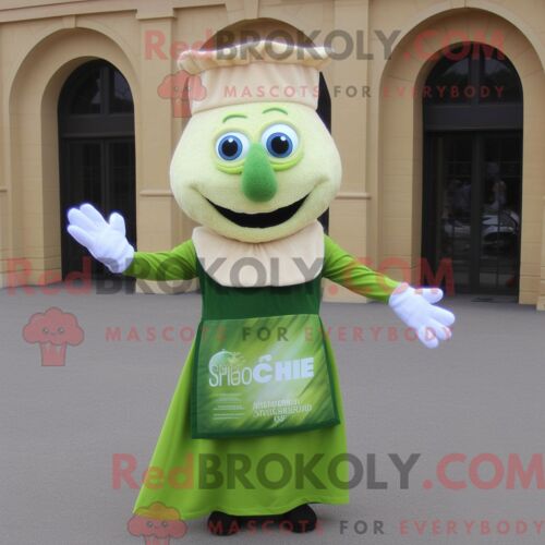 Personnage De Costume De Mascotte Redbrokoly De Salade César Aux Olives Habillé Avec Une Jupe Longue Et Des Gants