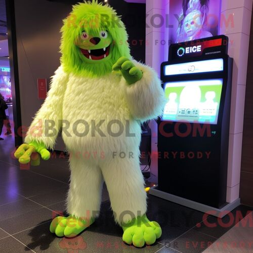 Costume Mascotte Redbrokoly De Yeti Vert Citron Personnage Habillé Avec Un Jegging Et Des Bracelets