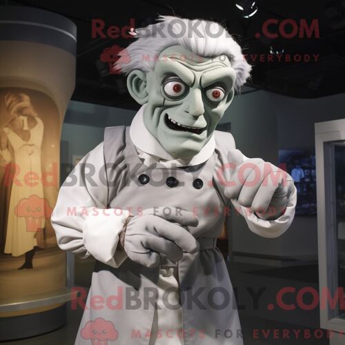 Costume De Mascotte Redbrokoly De Frankenstein Argenté Habillé D Une Chemise En Popeline Et D Écharpes