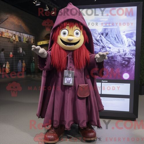 Costume Mascotte Redbrokoly De Sorcière Marron Habillé D Une Parka Et De Porte-Clés