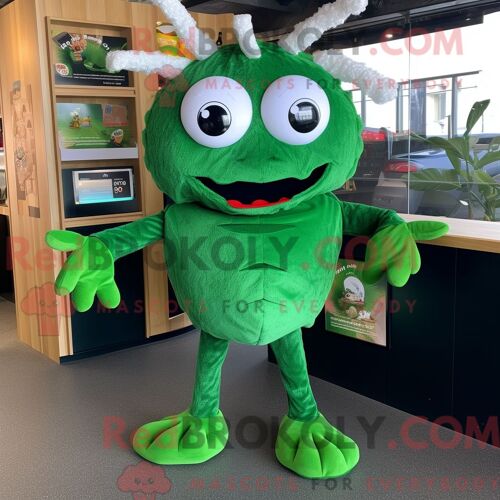 Costume De Mascotte Redbrokoly De Beignets De Crabe Vert Forêt Habillé D Une Combishort Et De Pinces À Cheveux