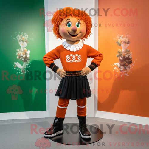 Costume De Mascotte Redbrokoly De Chaussures De Danse Irlandaises Rouille Personnage Habillé Avec Un Pull Et Des Bandeaux