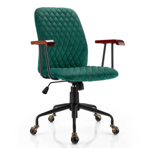 Fauteuil De Bureau À Roulette En Velours Style Vintage Elégant Chaise Pivotante Réglable Vert Helloshop26 20_0005814