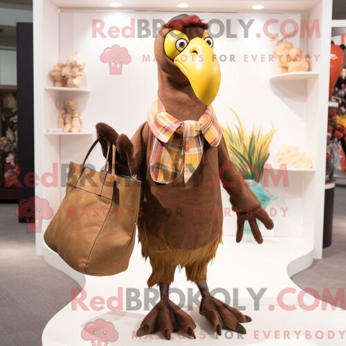 Costume De Mascotte Redbrokoly D Oiseau Dodo Marron Personnage Habillé D Un Pantalon Et De Sacs Fourre-Tout