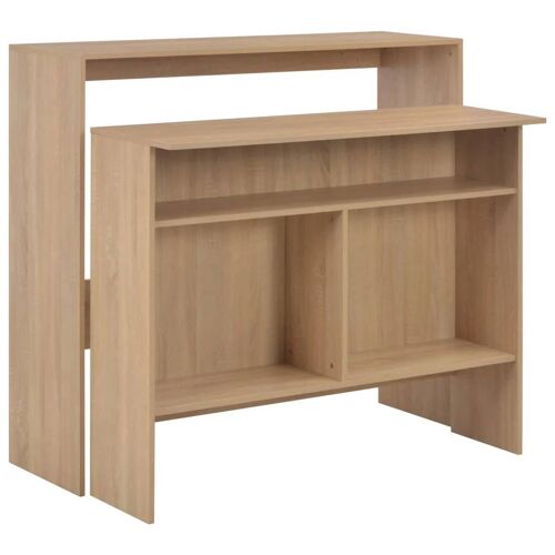 Table haute mange debout bar bistrot avec 2 dessus de table chêne 130 cm marron Helloshop26 0902038