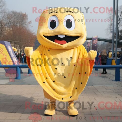 Personnage De Costume De Mascotte Redbrokoly De Sandwich Au Fromage Grillé Jaune Habillé Avec Un Pantalon De Jogging Et Des Écharpes