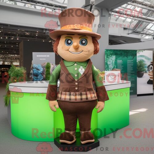 Costume De Mascotte Redbrokoly De Lutin Marron Habillé Avec Une Jupe Crayon Et Des Chapeaux