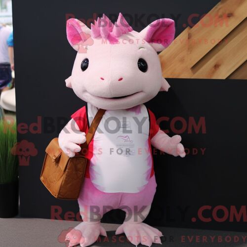 Costume De Mascotte Redbrokoly De Léopard Rose Habillé Avec Une Chemise Boutonnée Et Des Lunettes