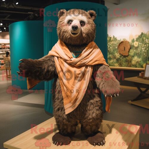 Costume De Mascotte Redbrokoly D Ours Paresseux Marron Habillé D Un Polo Et De Châles