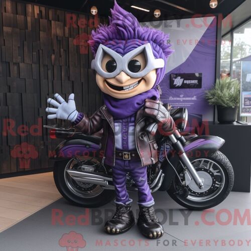 Personnage De Costume De Mascotte Redbrokoly De Fée Des Dents Violettes Habillé Avec Une Veste De Motard Et Des Portefeuilles