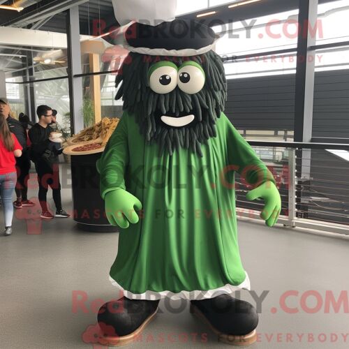 Personnage De Costume De Mascotte Redbrokoly De Côtes De Barbecue Vert Forêt Habillé Avec Une Robe Et Des Pinces À Chaussures