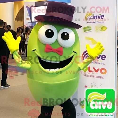Personnage De Costume De Mascotte Redbrokoly De Ceviche D Olive Habillé D Un T-Shirt Graphique Et De Noeuds Papillons