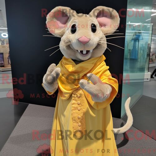 Personnage De Costume De Mascotte Redbrokoly De Rat Doré Habillé D Une Robe Longue Et De Pochettes De Costume