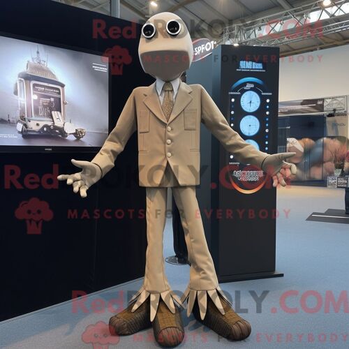 Costume Mascotte Redbrokoly De Kangourou Beige Habillé D Une Chemise En Popeline Et De Clips Pour Écharpe