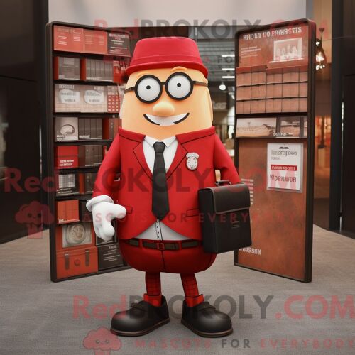 Personnage De Costume De Mascotte Redbrokoly D Avocat Rouge Habillé D Une Chemise Habillée Et De Portefeuilles