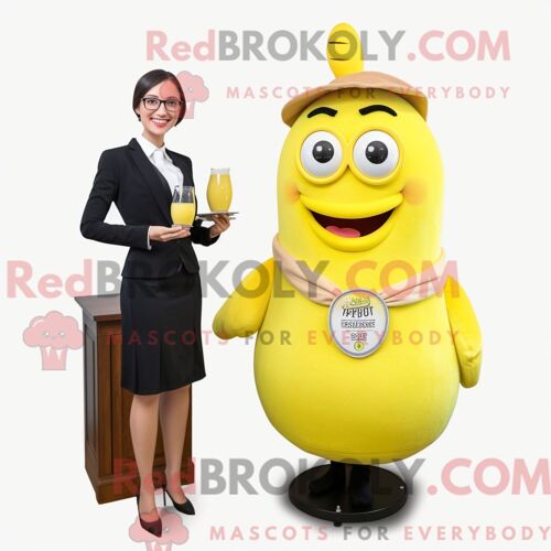 Costume De Mascotte Redbrokoly D Avocat Jaune Citron Habillé D Une Robe De Cocktail Et De Montres Intelligentes