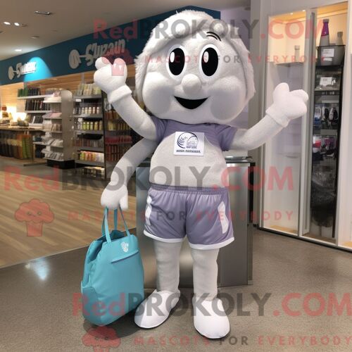 Personnage De Costume De Mascotte Redbrokoly De Crème Glacée Argentée Habillé D Un Maillot De Bain Et De Sacs Fourre-Tout