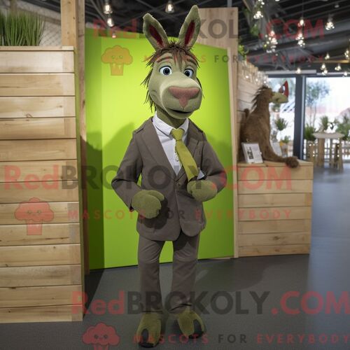Costume Mascotte Redbrokoly D Âne Olive Habillé D Une Veste De Costume Et De Pochettes De Costume