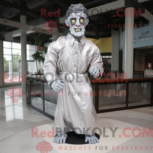 Costume De Mascotte Redbrokoly De Frankenstein Argenté Habillé D Une Chemise En Popeline Et D Écharpes