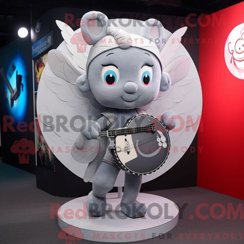 Costume De Mascotte Redbrokoly De Cupidon Gris Habillé D Une Jupe Circulaire Et De Sacs À Dos