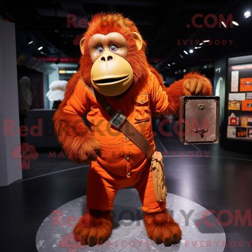 Costume Mascotte Redbrokoly D Orang-Outan Orange Habillé D Un Body Et De Portefeuilles