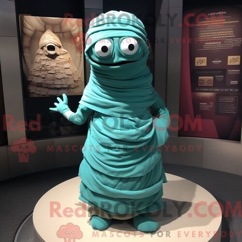 Costume De Mascotte Redbrokoly De Momie Bleu Sarcelle Habillé Avec Une Mini-Robe Et Des Châles