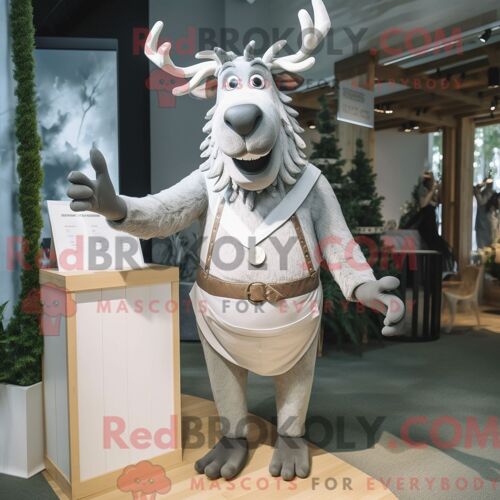 Costume Mascotte Redbrokoly D Élan Argenté Habillé D Une Robe Fourreau Et De Bretelles