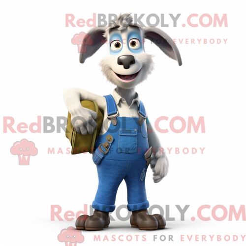 Costume De Mascotte Redbrokoly De Crabe Ermite Bleu Habillé D Une Salopette Et De Bretelles